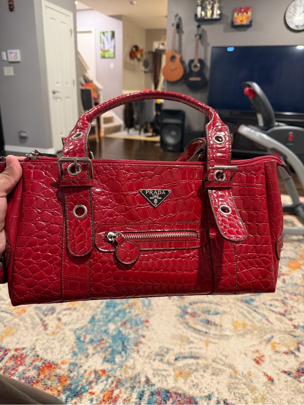 Red Croc-Embossed Mini Satchel